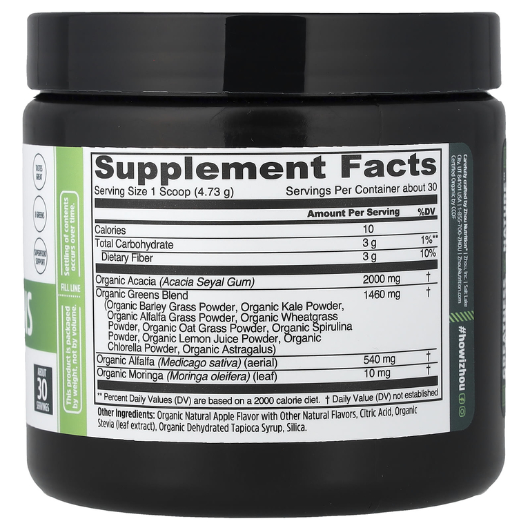 Zhou Nutrition, органическая зелень, ежедневная добавка, зеленое яблоко, 141,9 г (5 унций)