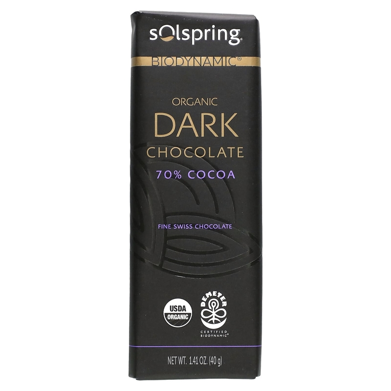 Dr. Mercola, Solspring®, Biodynamic®, темный шоколад, 70% какао, 12 плиток по 40 г (1,41 унции)