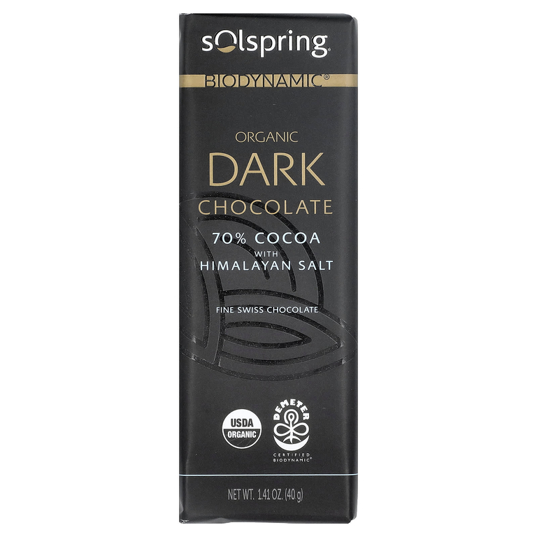 Dr. Mercola, Solspring®, Biodynamic®, плитка темного шоколада, 70% какао с гималайской солью, 12 батончиков по 40 г (1,41 унции)