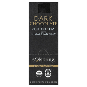 Dr. Mercola, Solspring®, Biodynamic®, плитка темного шоколада, 70% какао с гималайской солью, 12 батончиков по 40 г (1,41 унции) (Товар снят с продажи) 