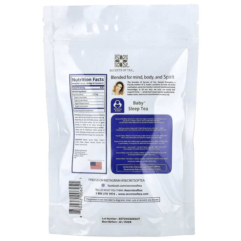 Secrets of Tea, Organic Baby® Sleep Tea, без кофеина, 20 чайных пакетиков, 28 г (1 унция)