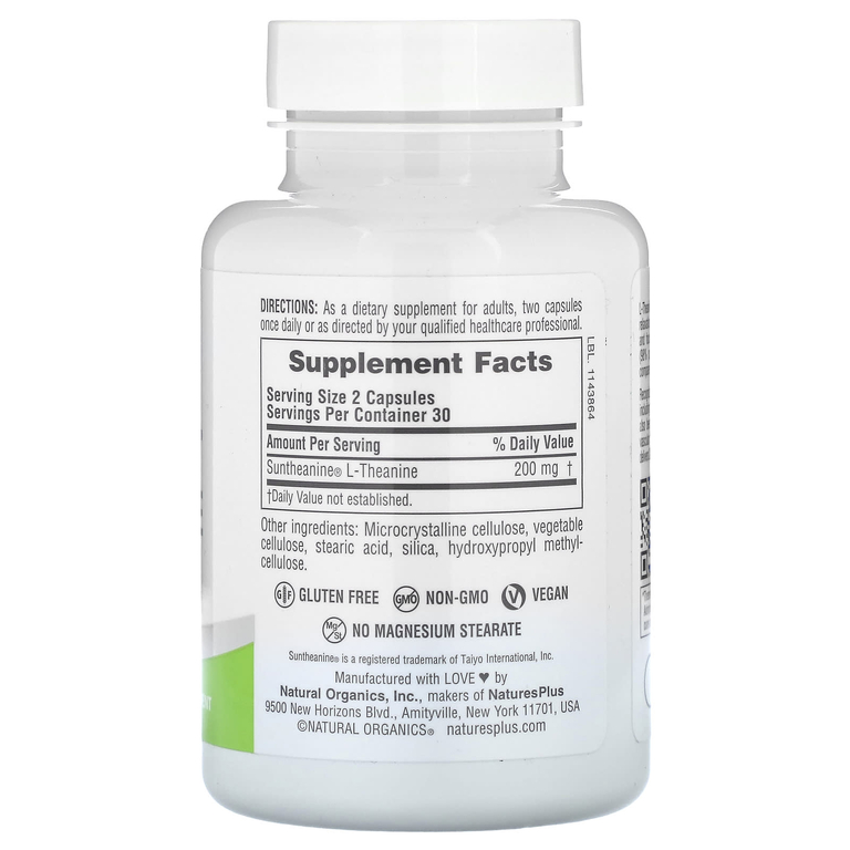 NaturesPlus, Pro, Suntheanine и L-теанин 200, 60 капсул (100 мг на капсулу)