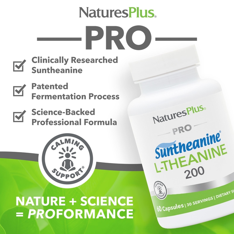 NaturesPlus, Pro, Suntheanine и L-теанин 200, 60 капсул (100 мг на капсулу)