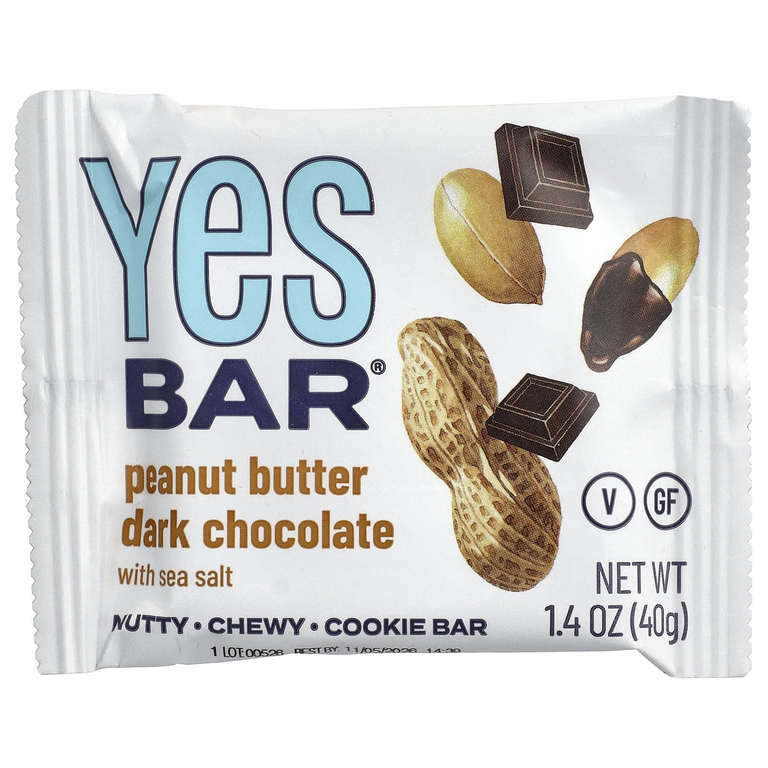 Yes Bar, батончик-снек, темный шоколад с арахисовой пастой и морской солью, 6 батончиков по 40 г (1,4 унции)