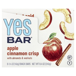 Yes Bar, батончик-снек, хрустящее яблоко и корица, с миндалем и грецкими орехами, 6 батончиков по 40 г (1,4 унции)