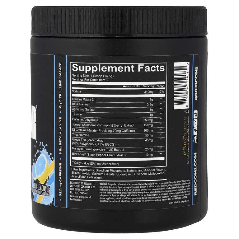 Redcon1, Total War® PreWorkout, синий лимонад, 435 г