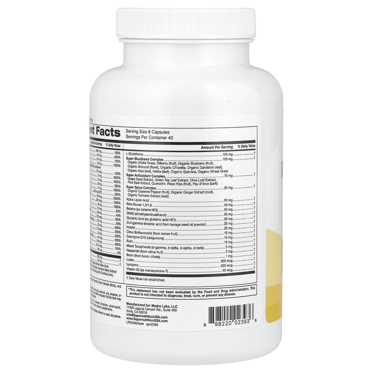 Super Nutrition, Super Immune+, мультивитамины с витаминами C, D и бета-глюканом, без железа, 240 растительных капсул