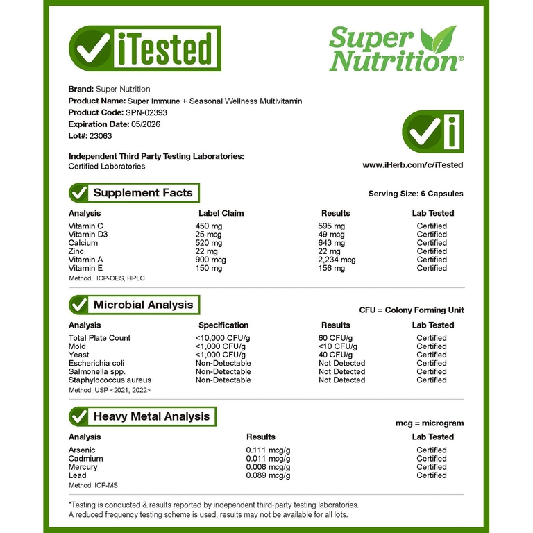 Super Nutrition, Super Immune+, мультивитамины с витаминами C, D и бета-глюканом, без железа, 240 растительных капсул