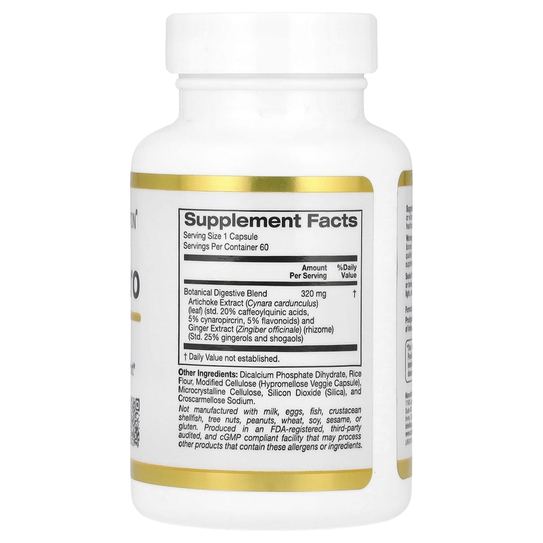 California Gold Nutrition, Digestion Pro с ProDigest®, растительная смесь экстрактов артишока и имбиря для поддержки пищеварения, 320 мг, 60 растительных капсул