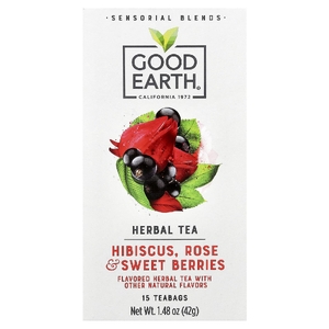 Good Earth Teas, Сенсорные смеси, травяной чай, гибискус, роза и сладкие ягоды, 15 чайных пакетиков, 42 г (1,48 унции)