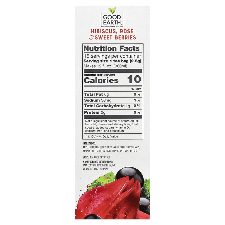 Good Earth Teas, Sensorial Blends, Herbal Tea, Hibiscus, Rose & Sweet Berries, 15 Biodegradable Teabags, 1.48 oz (42 g)