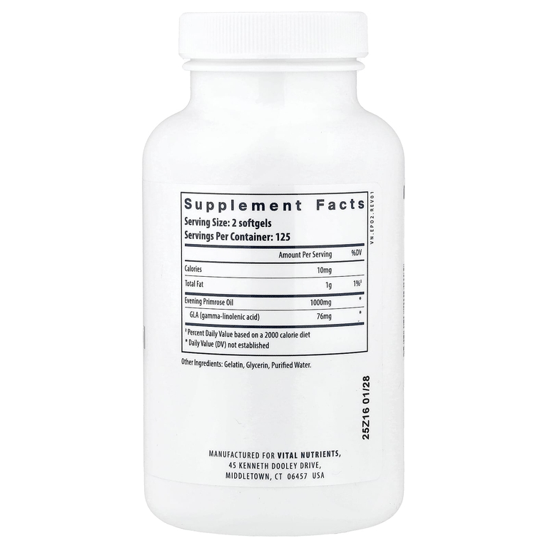 Vital Nutrients, масло первоцвета вечернего, 250 капсул