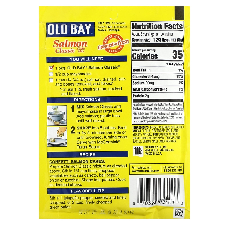 Old Bay, классическая смесь для приготовления тортов с лососем, 37 г (1,34 унции) (Товар снят с продажи) 