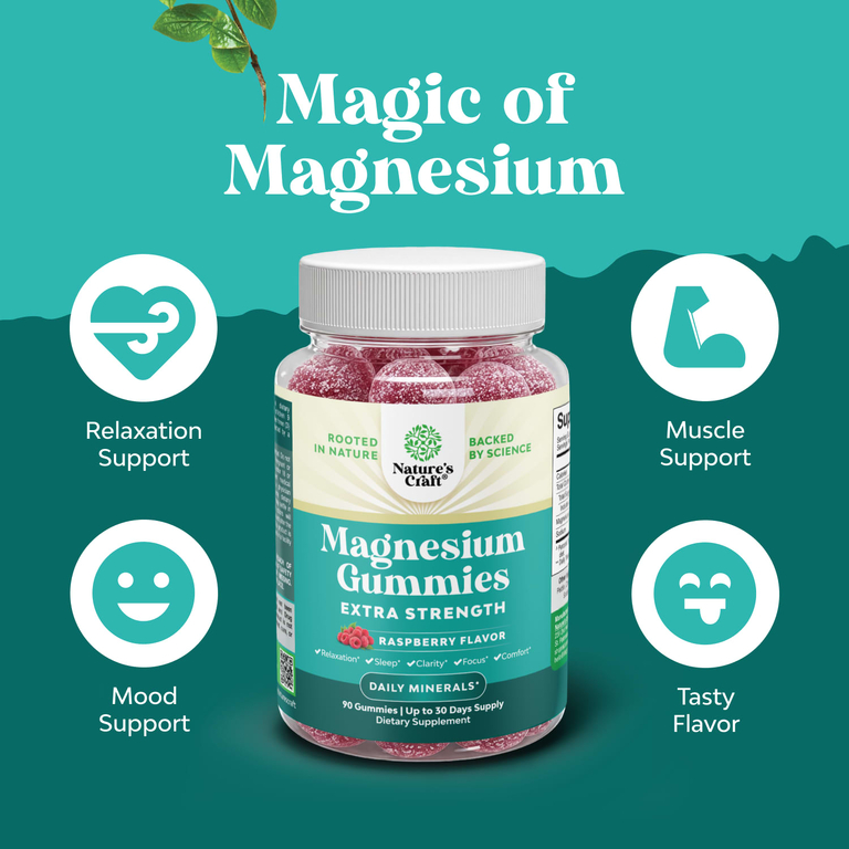 Nature's Craft, жевательные мармеладки с магнием, со вкусом малины, 90 жевательных мармеладок