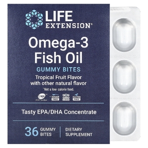 Life Extension, омега-3 жевательные таблетки с рыбьим жиром, со вкусом тропических фруктов, 36 жевательных таблеток (750 мг в 1 жевательной таблетке)