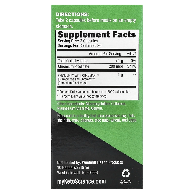 Keto Science, Keto Sugar Relief, с Prenulin™, 60 капсул