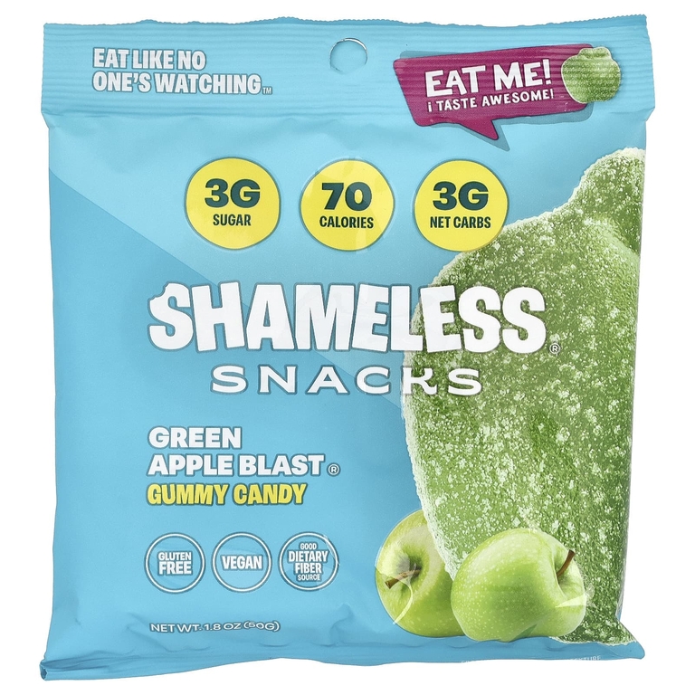 Shameless Snacks, Gummy Candy, Green Apple Blast®, 6 пакетиков по 50 г (1,8 унции) (Товар снят с продажи) 