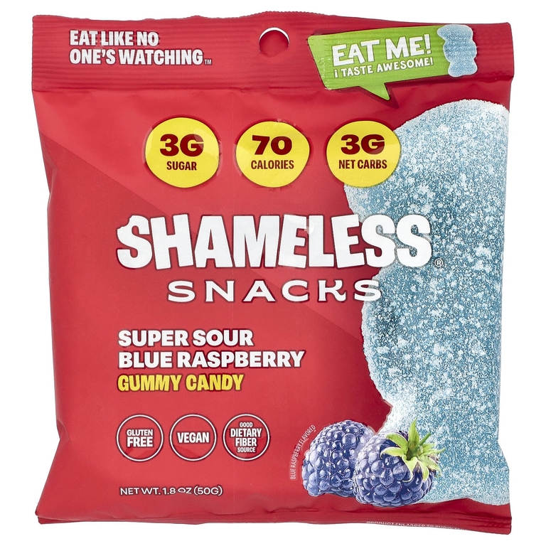 Shameless Snacks, Gummy Candy, кислая голубая малина, 6 пакетиков по 50 г (1,8 унции) (Товар снят с продажи) 