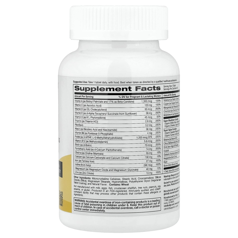 California Gold Nutrition, Simply One®, мультивитамины для беременных, с суперзеленью, специями, витамином A и фолатом, 90 таблеток