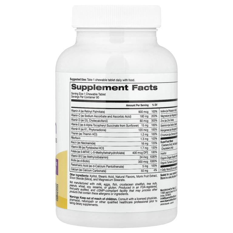 Super Nutrition, Simply One®, мультивитамины и поддерживающие травы для женщин старше 50 лет, вкус ягод, 90 жевательных таблеток
