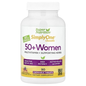 Super Nutrition, Simply One®, мультивитамины и поддерживающие травы для женщин старше 50 лет, вкус ягод, 90 жевательных таблеток