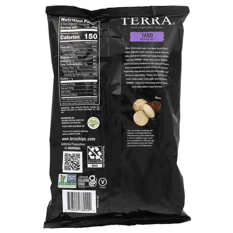 Terra, Растительные чипсы, Taro с морской солью, 141 г (5 унций)