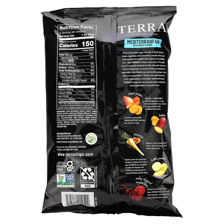 Terra, настоящие овощные чипсы, средиземноморские с чесноком и травами, 141 г (5 унций) (Товар снят с продажи) 