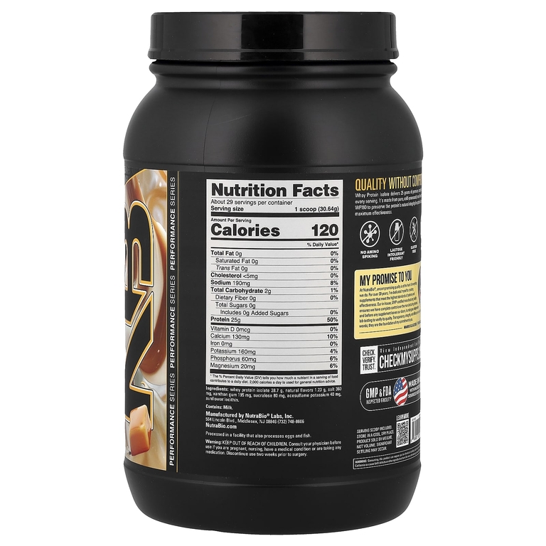 NutraBio, изолят сывороточного протеина, со вкусом ванили и карамелью, 907 г (2 фунта)