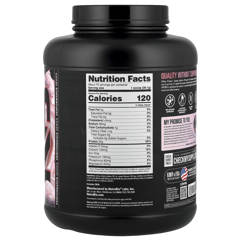 NutraBio, изолят сывороточного протеина, со вкусом клубничного мороженого, 2268 г (5 фунтов)