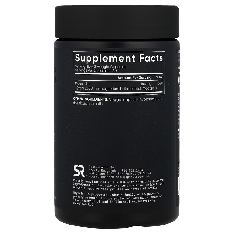 Sports Research, Magtein®, L-треонат магния, 180 растительных капсул (666 мг на капсулу)