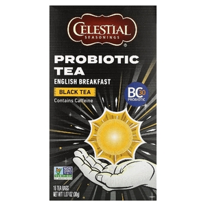 Celestial Seasonings, пробиотический черный чай, английский завтрак, 16 чайных пакетиков по 30 г (1,07 унции)