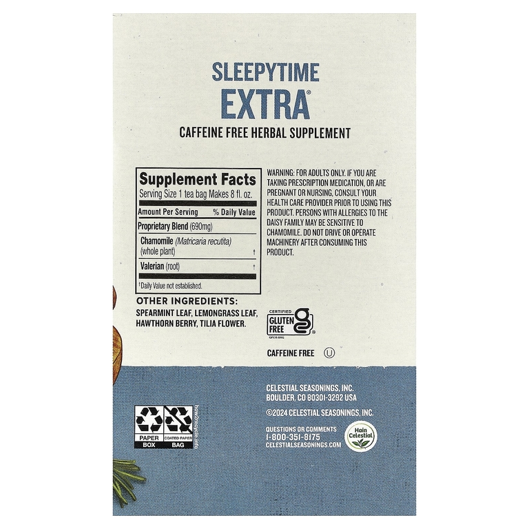 Celestial Seasonings, Wellness Tea, Sleepytime Extra®, без кофеина, 40 чайных пакетиков, 71 г (2,5 унции)