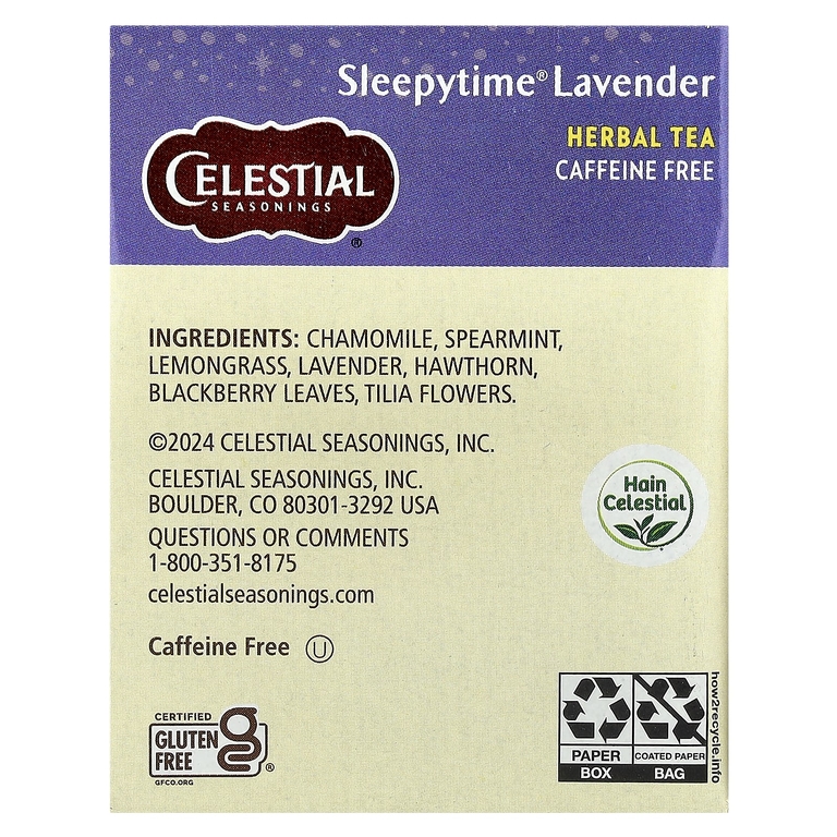 Celestial Seasonings, Herbal Tea, Sleepytime® и лаванда, без кофеина, 20 чайных пакетиков, 30 г (1,1 унции)
