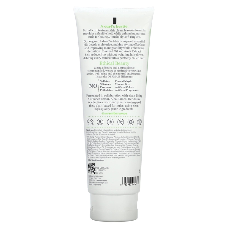 DERMA E, Ramos Clean Curls, крем для создания локонов 2 в 1, несмываемая добавка, 237 мл (8 жидк. унций)
