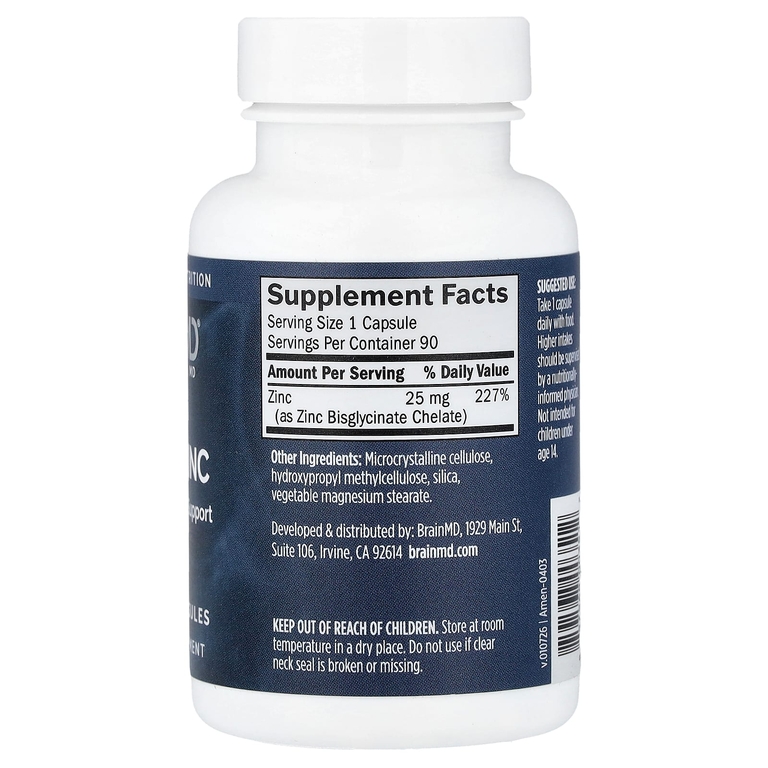 BrainMD, Neuro Zinc, 90 веганских капсул (25 мг в 1 капсуле)