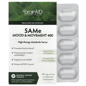 BrainMD, SAMe, настроение и движение 400, 400 мг, 30 таблеток, покрытых кишечнорастворимой оболочкой (Товар снят с продажи) 