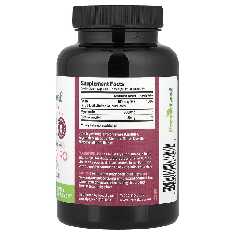 Forest Leaf, Мио и D-хироинозитол + фолат, 120 растительных капсул
