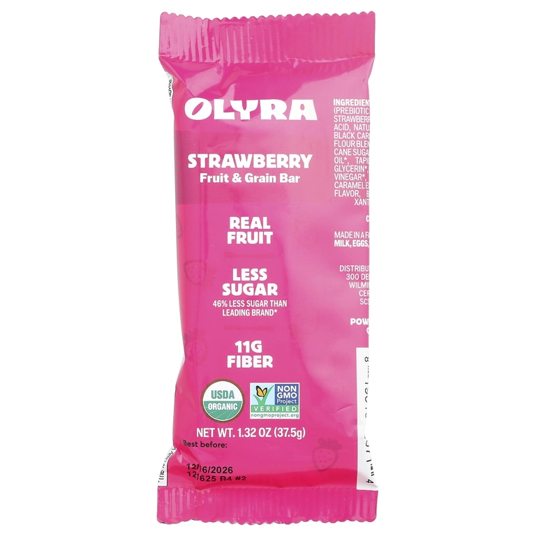 Olyra, фруктово-зерновые батончики, со вкусом клубники, 4 упаковки по 37,5 г (1,32 унции)