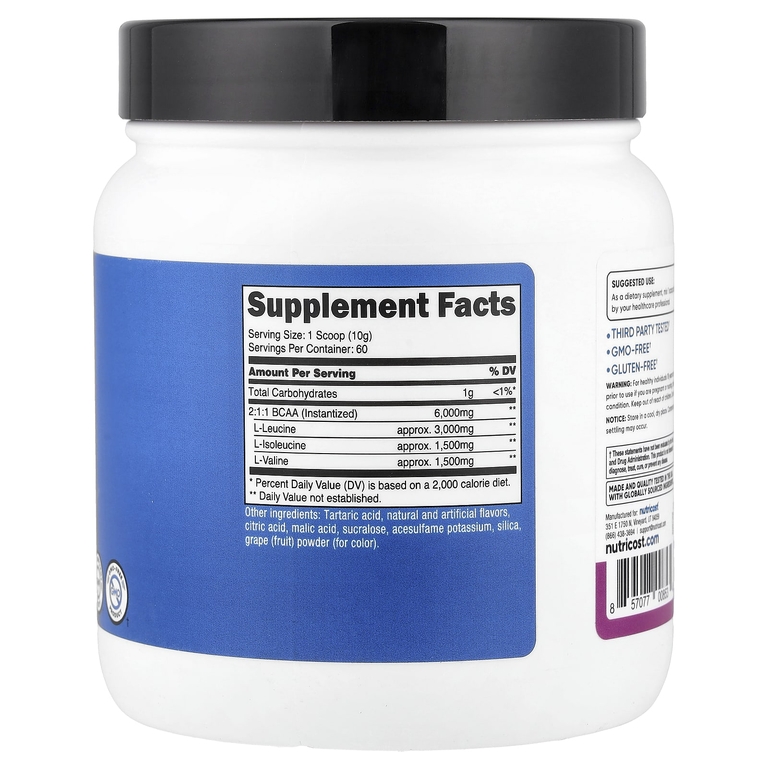 Nutricost, Performance, BCAA со вкусом винограда, 588 г (1,3 фунта)