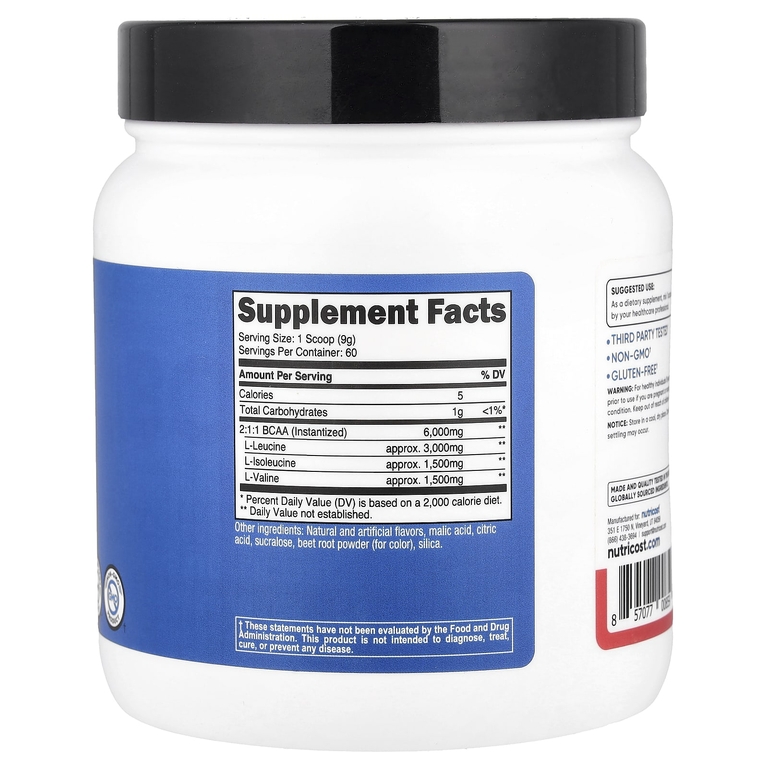 Nutricost, Performance, BCAA, со вкусом клубники и киви, 540 г (1,2 фунта)