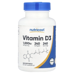 Nutricost, витамин D3, 25 мкг (1000 МЕ), 240 капсул