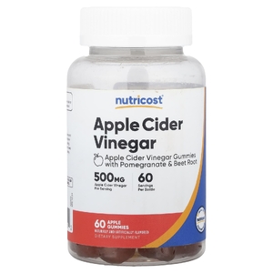 Nutricost, яблочный уксус в жевательных таблетках, со вкусом яблока, 500 мг, 60 жевательных таблеток