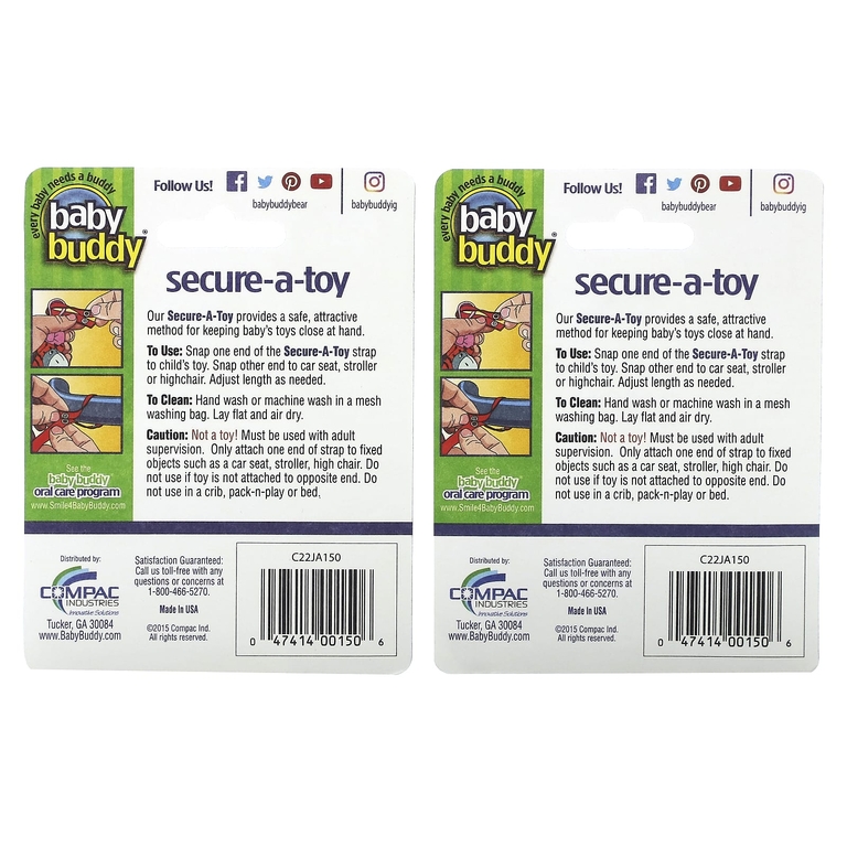 Baby Buddy, Secure-A-Toy, для детей от 4 месяцев, черный, белый и коричневый/оливковый, 4 ремешка (Товар снят с продажи) 