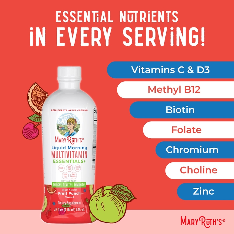 MaryRuth's, Liquid Morning Multivitamin Essentials+, фруктовый пунш, 946 мл (32 жидк. унции)