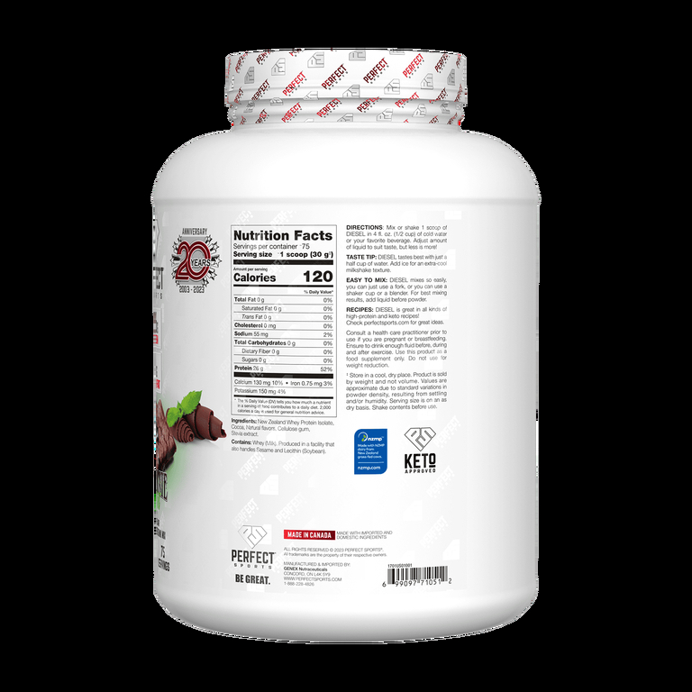 PERFECT Sports, Diet, новозеландский сывороточный изолят, шоколад и мята, 2,27 кг (5 фунтов) (Товар снят с продажи) 