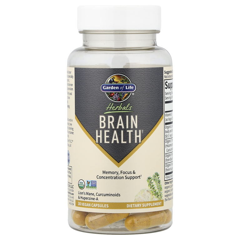 Garden of Life, Herbals, здоровье мозга, мята, 30 растительных капсул