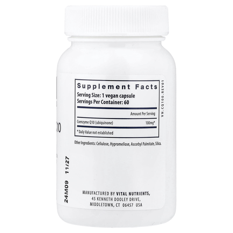 Vital Nutrients, коэнзим Q10, 100 мг, 60 веганских капсул
