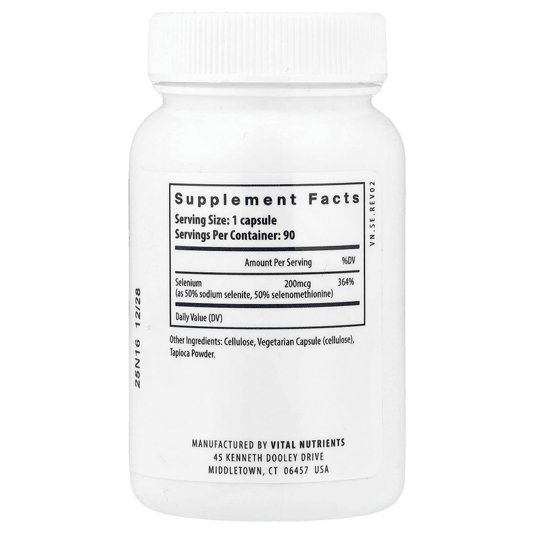 Vital Nutrients, Селен, 90 веганских капсул (200 мкг в каждой капсуле)