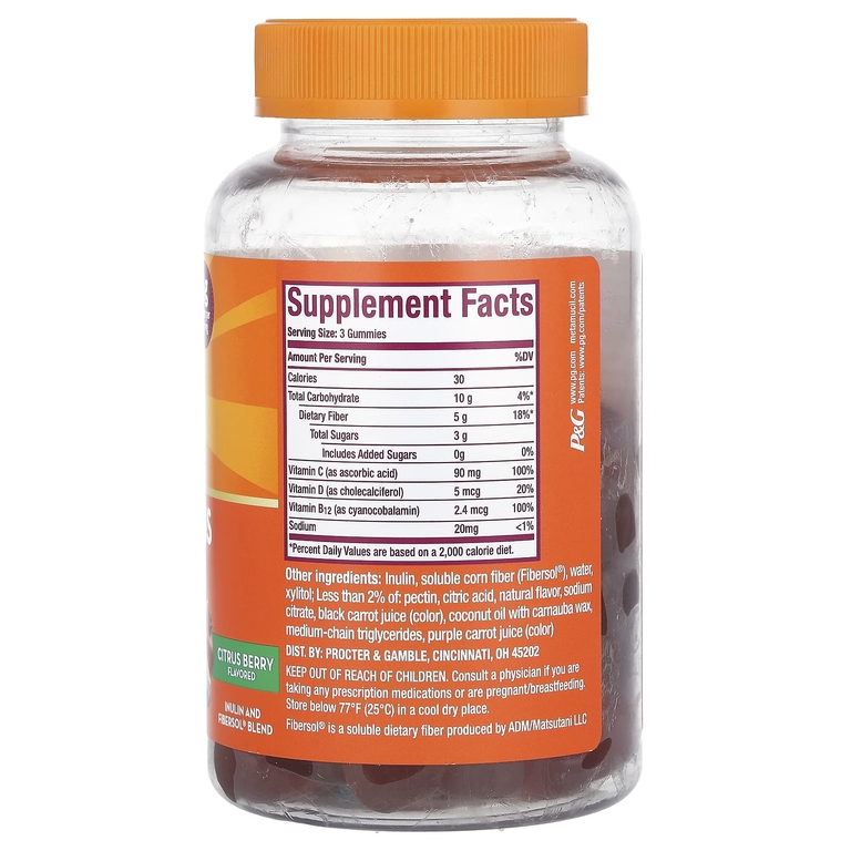 Metamucil, клетчатка и витамины, C, D и B12, цитрусовые, 72 жевательные таблетки