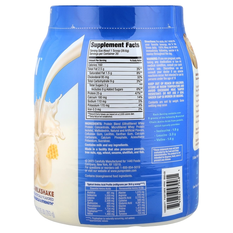 Pure Protein, 100% сывороточный протеин, со вкусом ванильного молочного коктейля, 793 г (1,75 фунта)